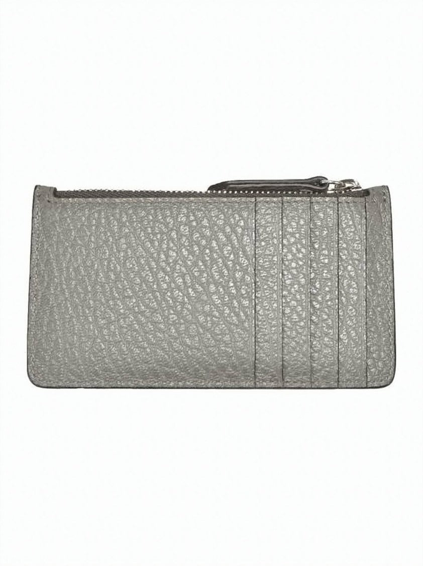 Maison Margiela Textured Calf Leather Zipper Card Holder With Signature Stitches