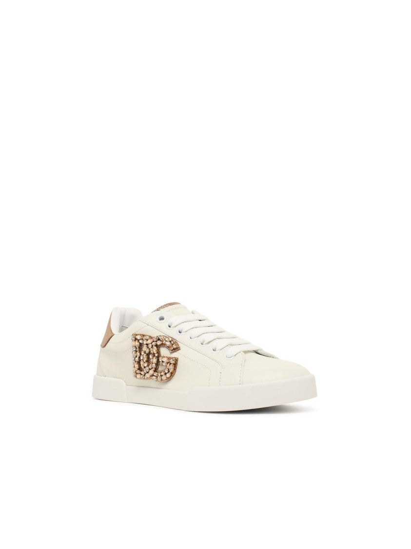 Dolce & Gabbana 'Portofino' Ivory White Leather Sneakers