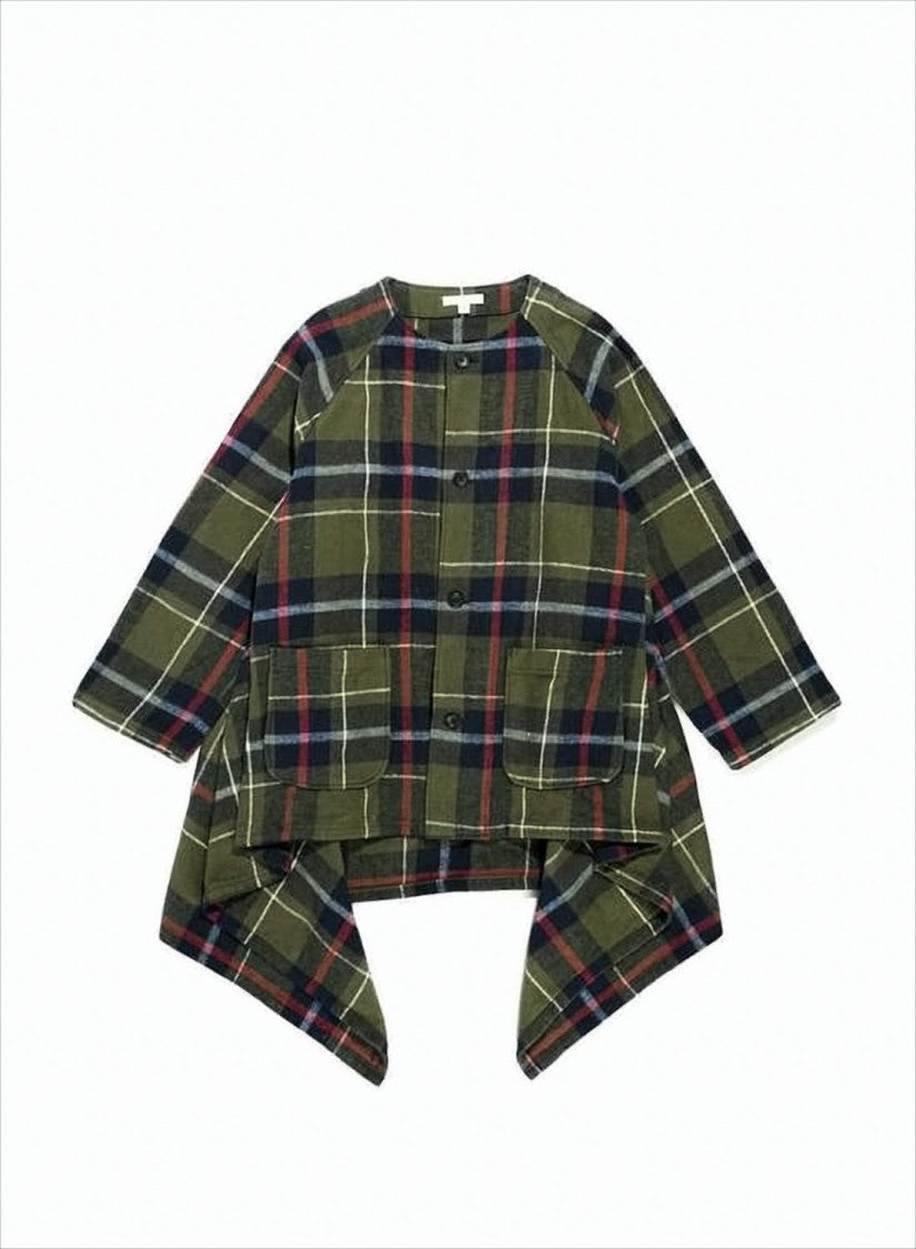 Engineered Garments Plaid Asymmetrical Hem Jacket With Button-Down Closure