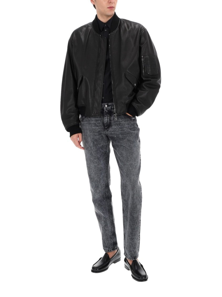 Dolce & Gabbana Smooth Leather Ribbed Cuffs Jacket