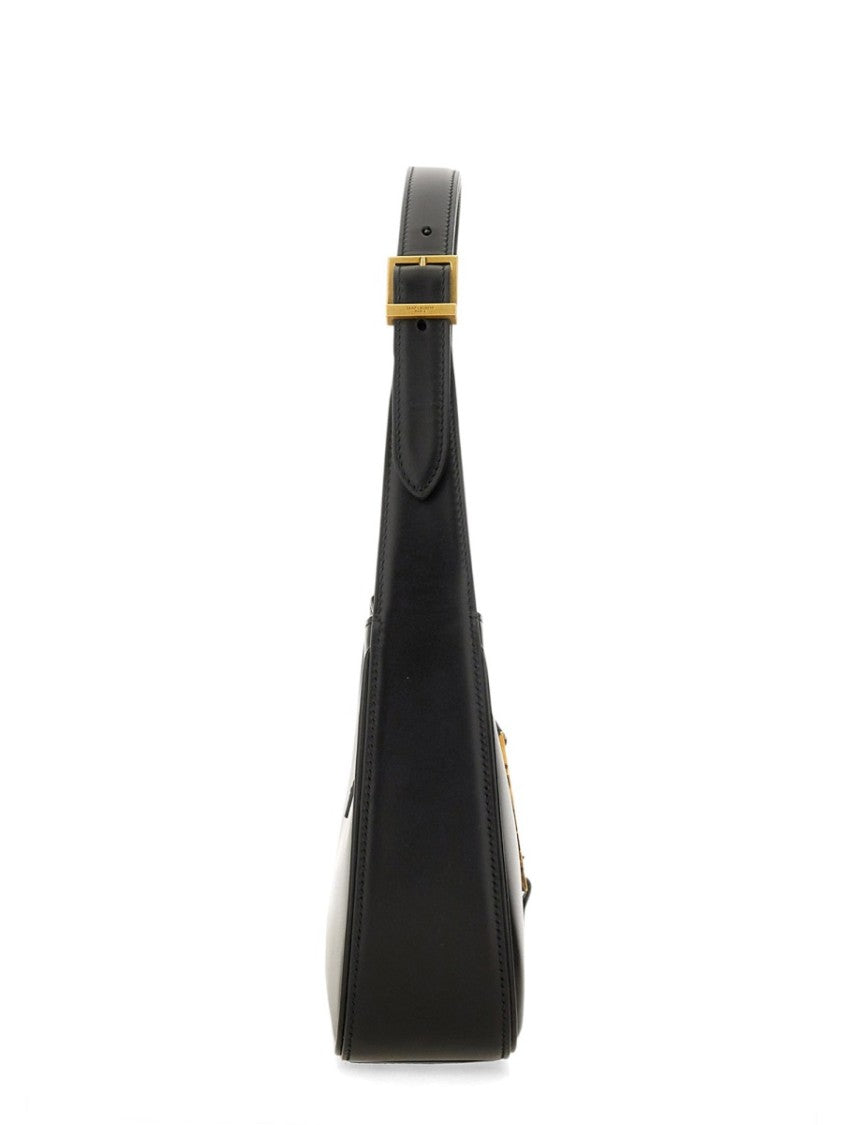 Saint Laurent Rectangular Calf Leather Hobo Bag With Gold Accents