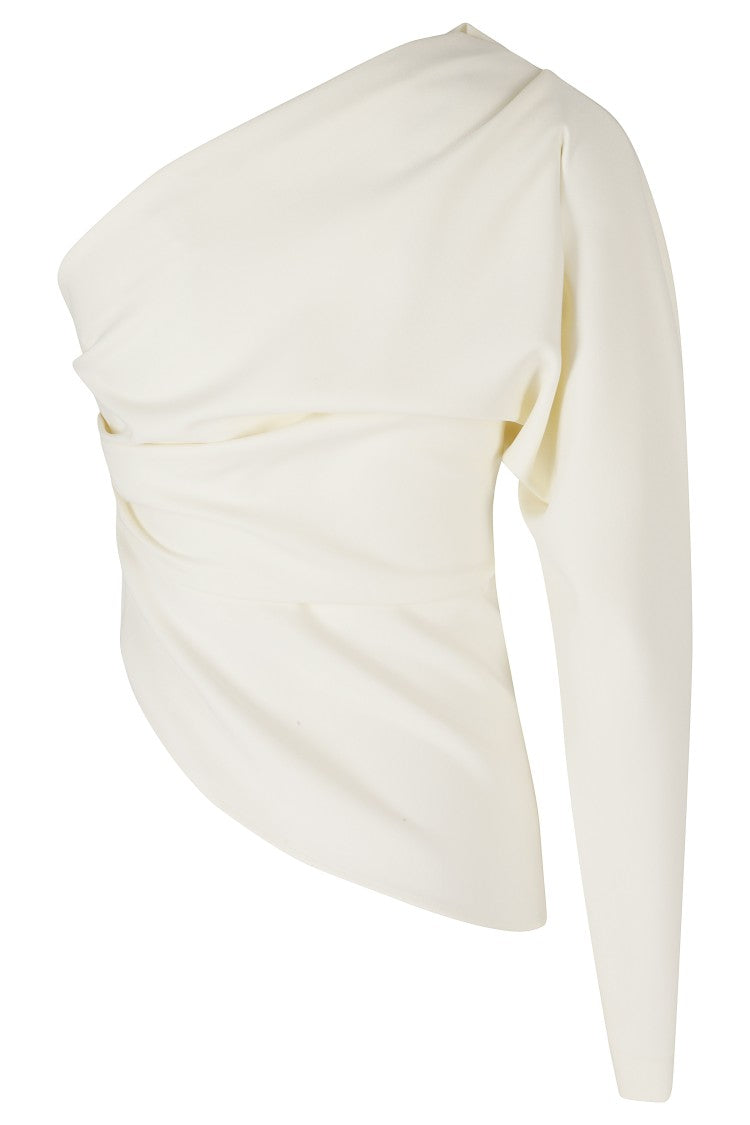 Federica Tosi Milk Asymmetrical One-Shoulder Cady Blouse