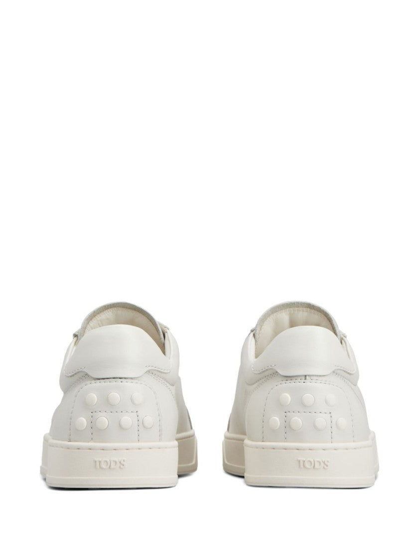 Tod's White Minimalist Calfskin Rubber Sole Sneakers
