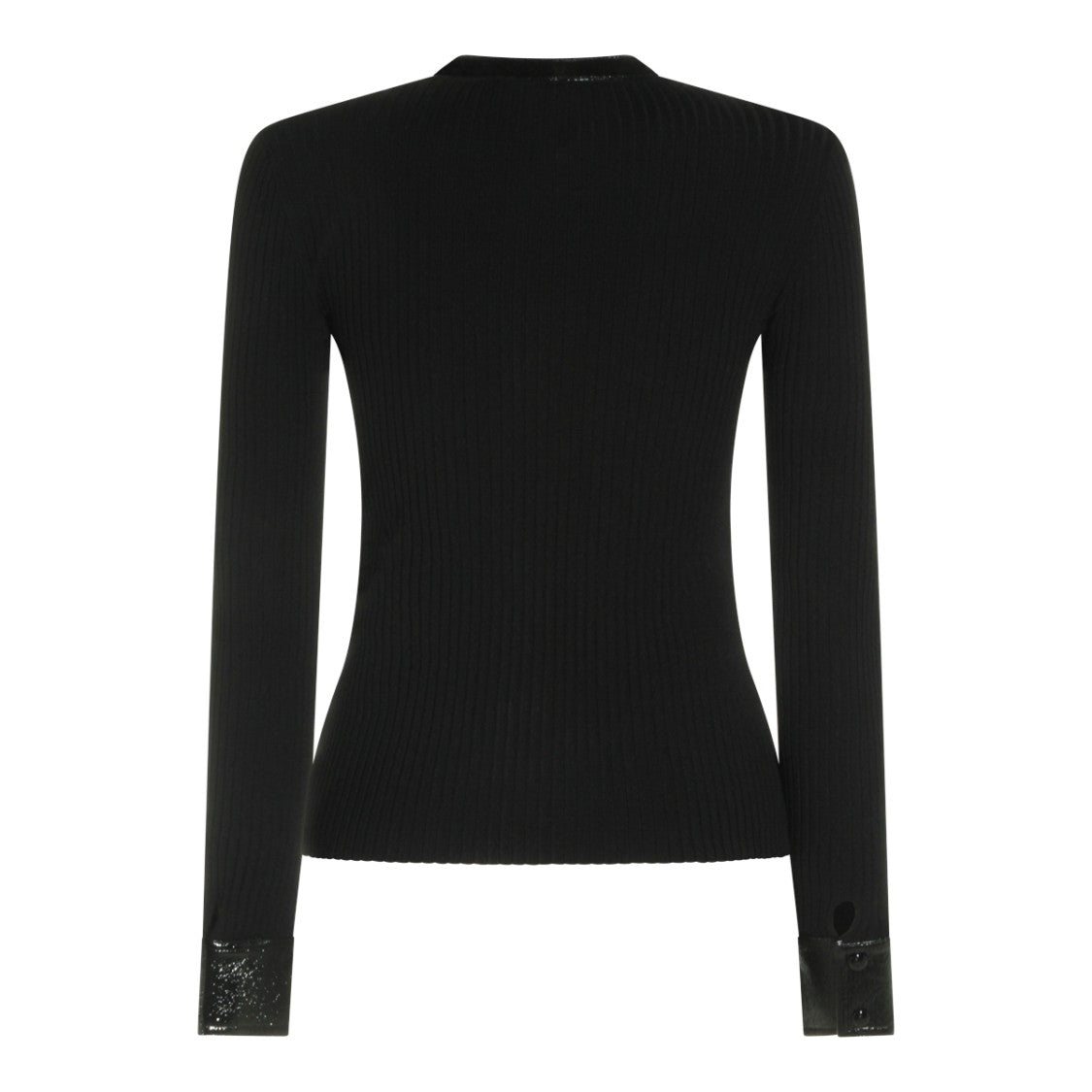 Courrèges Ribbed Knit Sweater With Vinyl Inserts And Button Closure