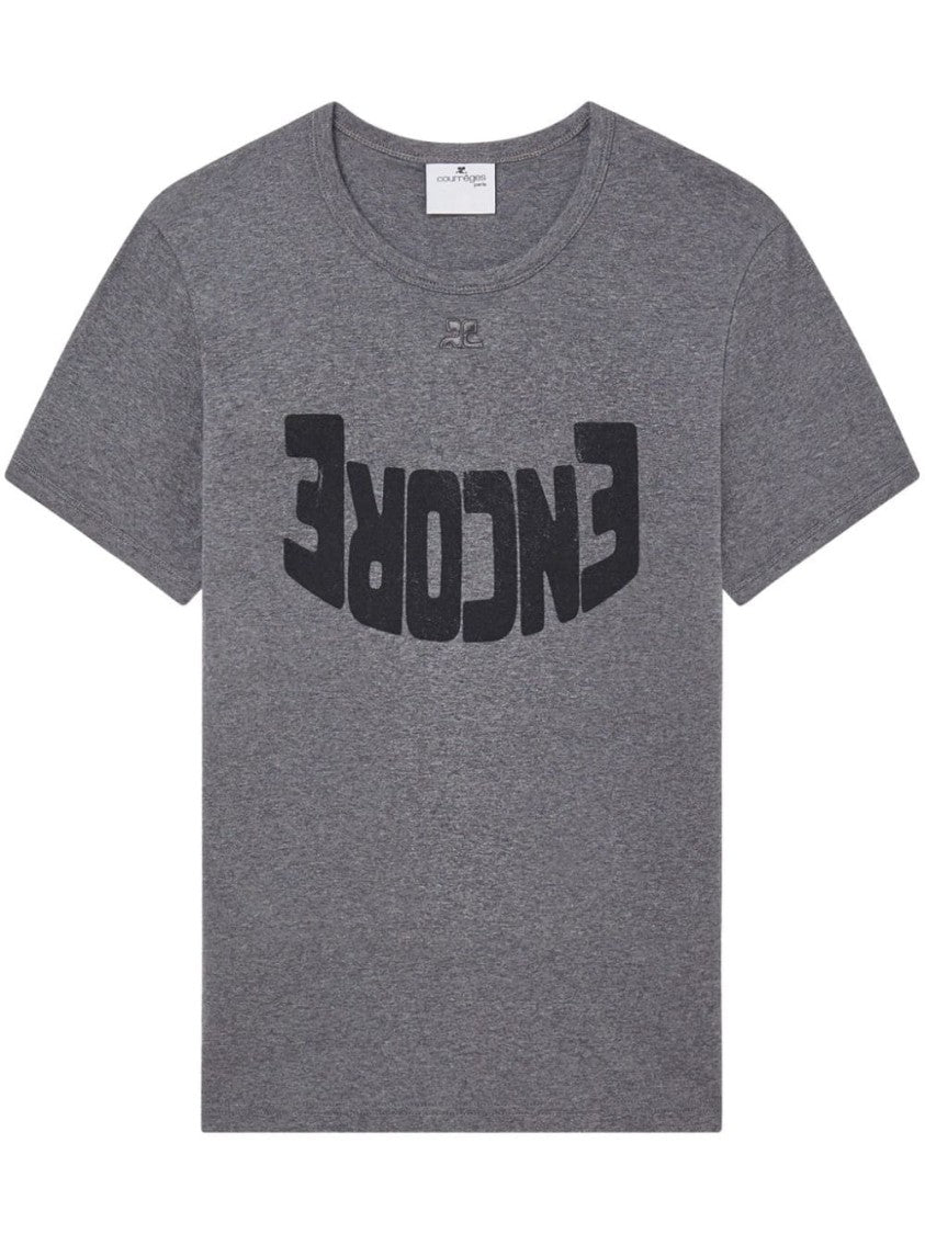 Courrèges Fitted Ash Grey Cotton T-Shirt
