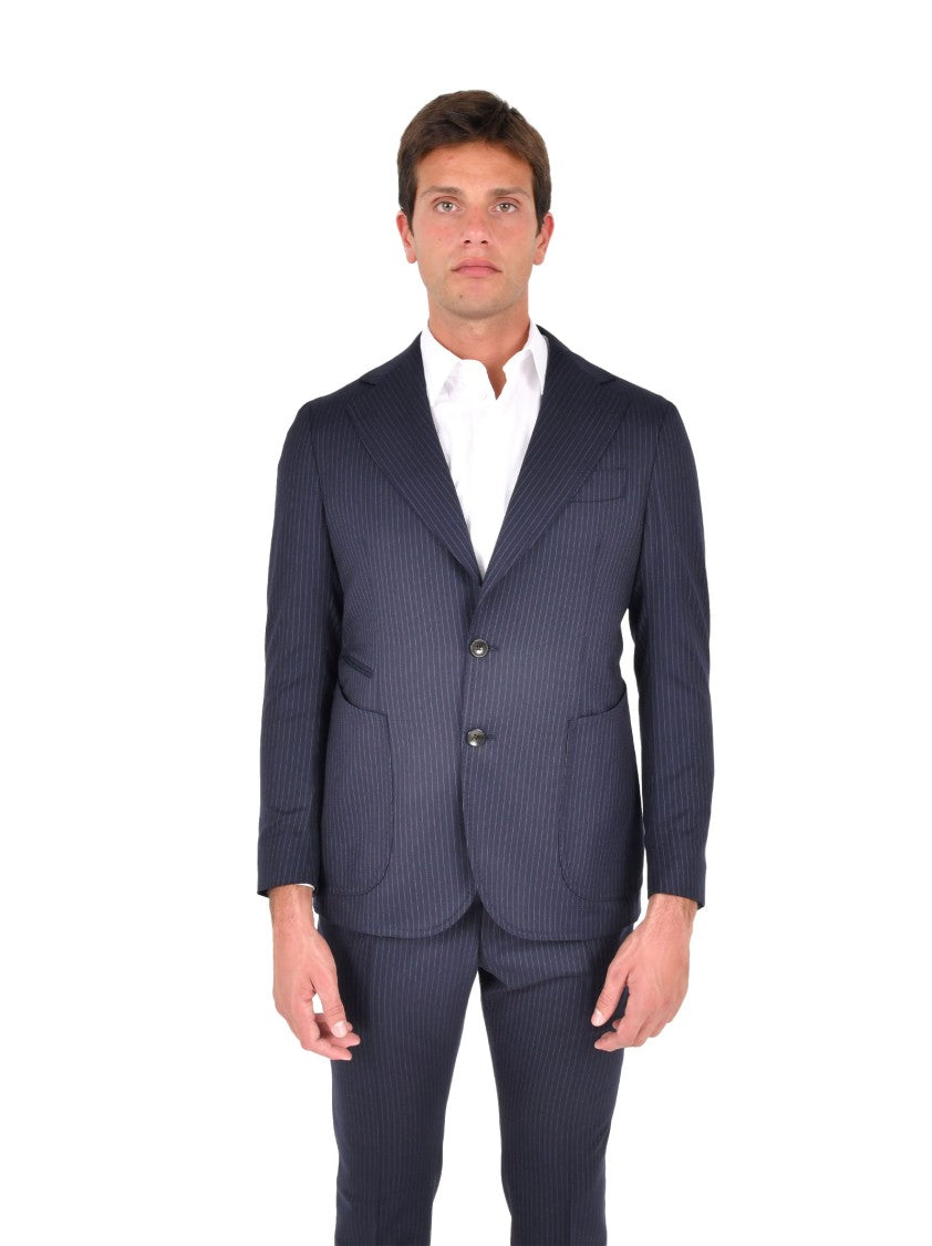 Franzese Collection Navy Blue Pinstriped Blazer With Tailored Fit