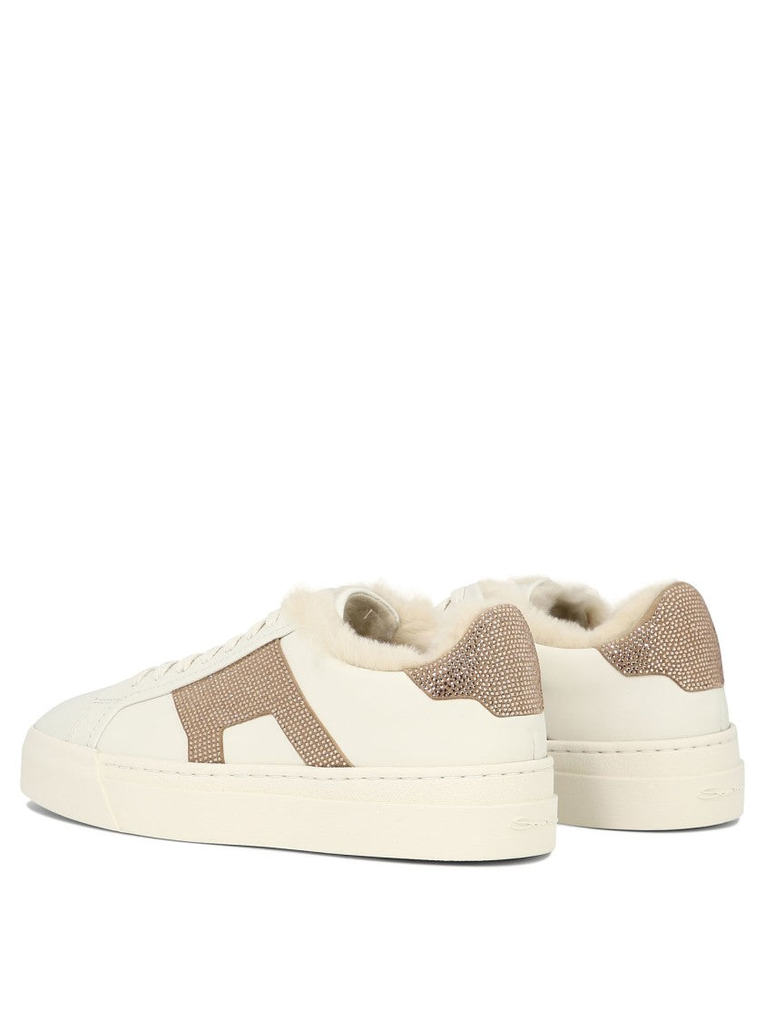 Santoni "Double Buckle" Rhinestone-Embellished Sneakers