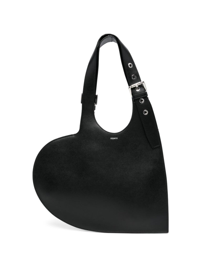 Coperni Asymmetrical Black Handbag With Silver-Tone Buckle Detail