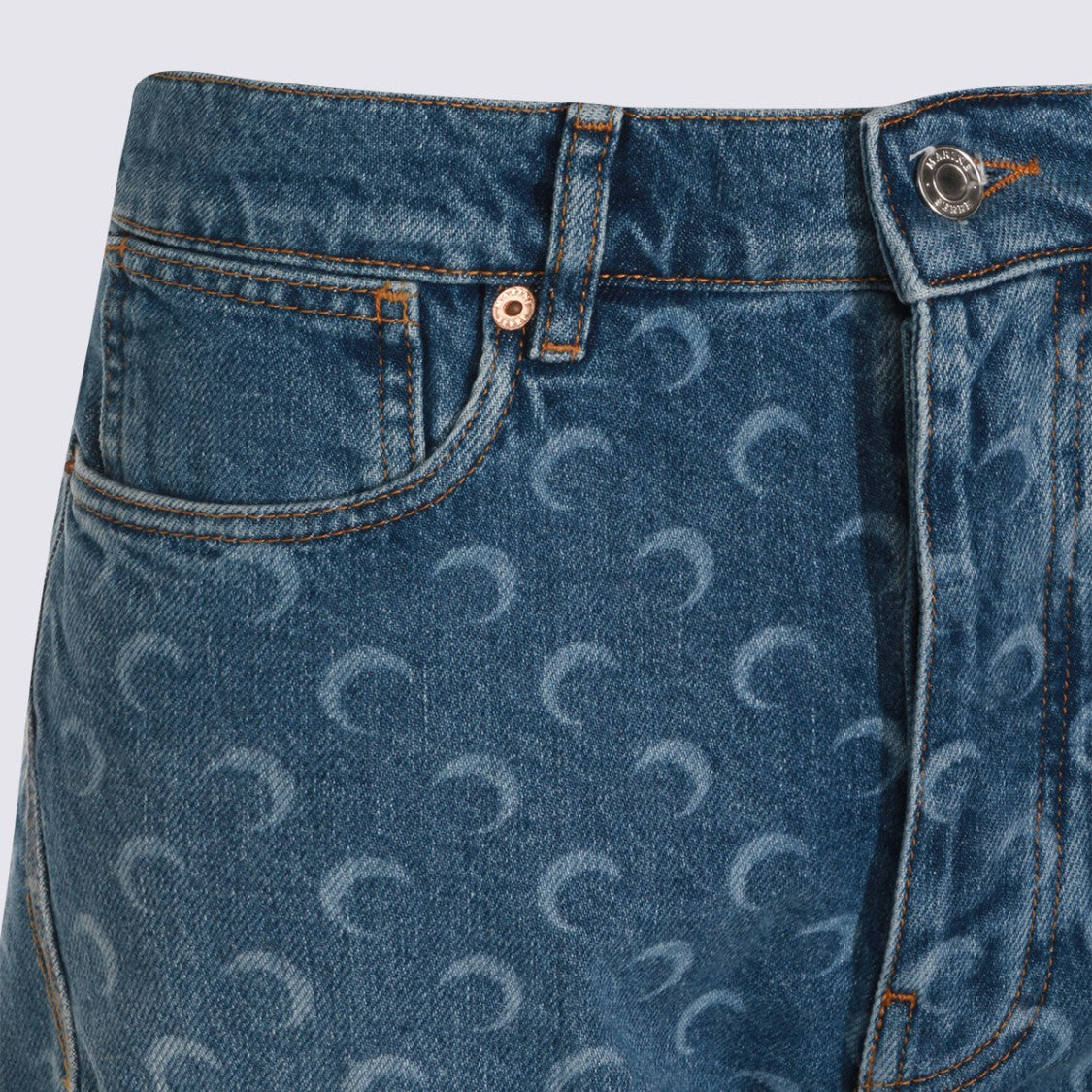 Marine Serre Mid-Length Denim Shorts With Crescent Moon Pattern