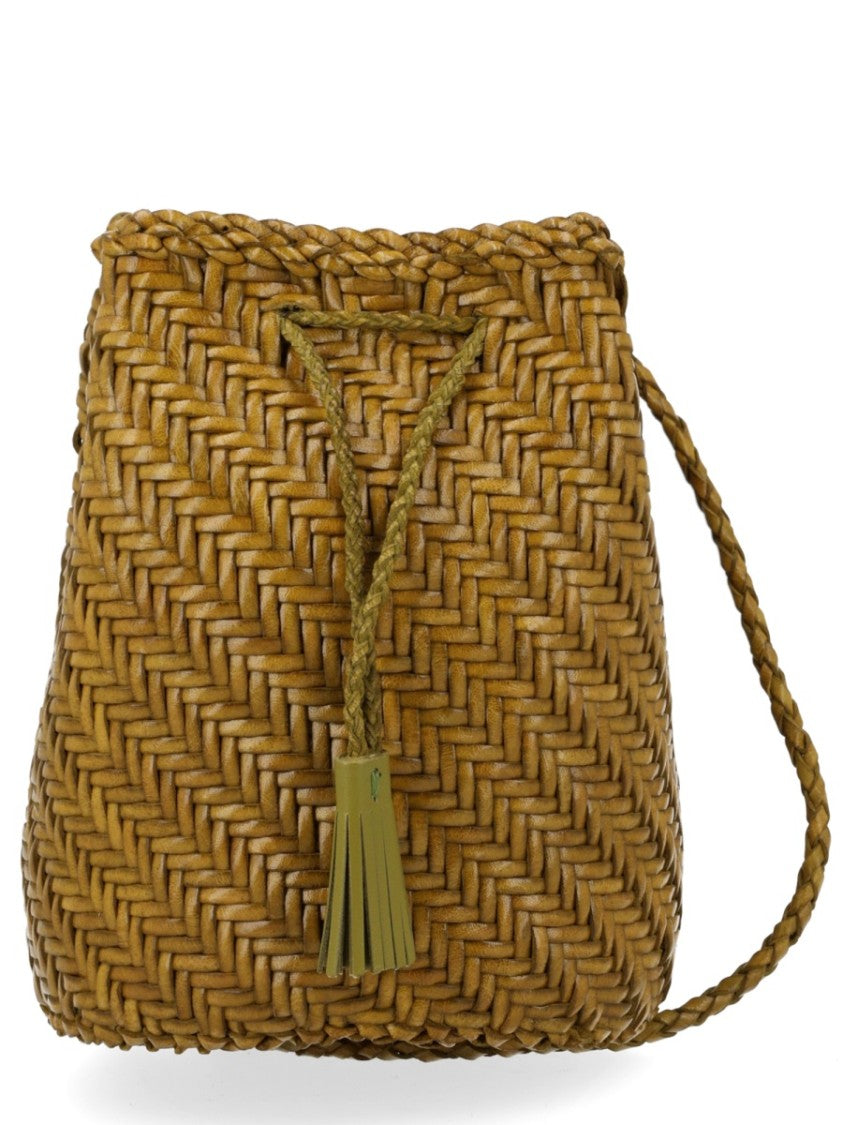 Dragon Diffusion Rich Tan Pompom Double Jump Leather Bucket Bag