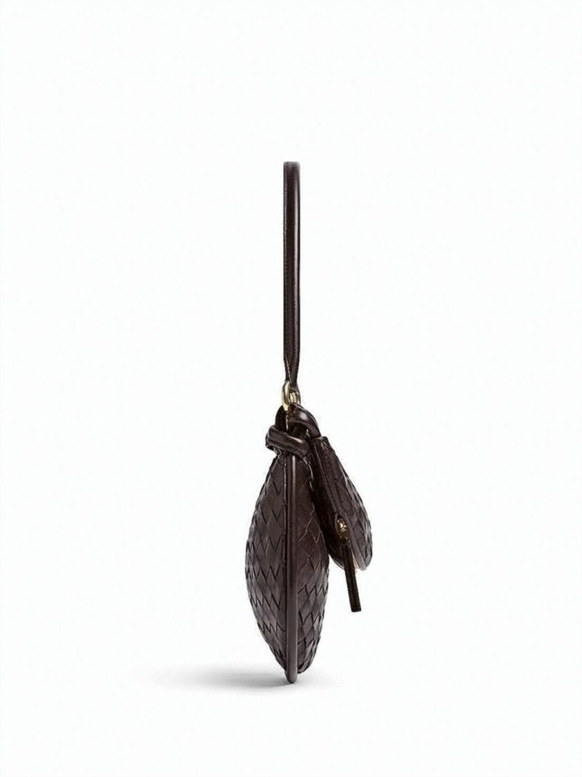 Bottega Veneta Woven Lambskin Shoulder Bag With Crescent Shape And Gold-Toned Hardware