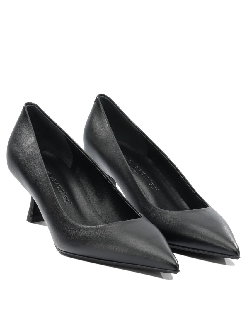 Sergio Levantesi Pointed Toe Leather Pumps With Flared Kitten Heel