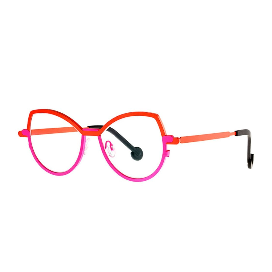 Theo Eyewear Fluo Orange/Fluo Pink Strip Titanium Cat-Eye Sunglasses