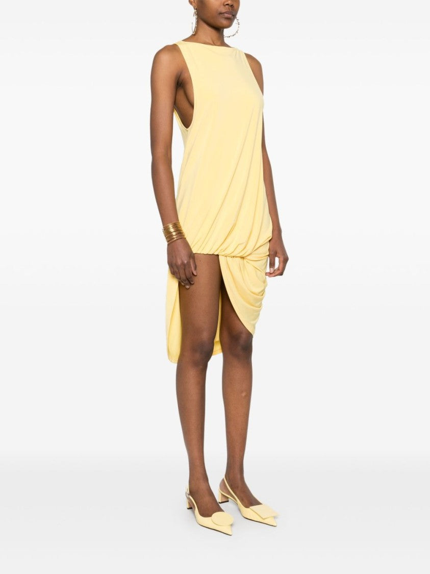 Jacquemus Draped Yellow Mini Dress With Unique Hem Knot