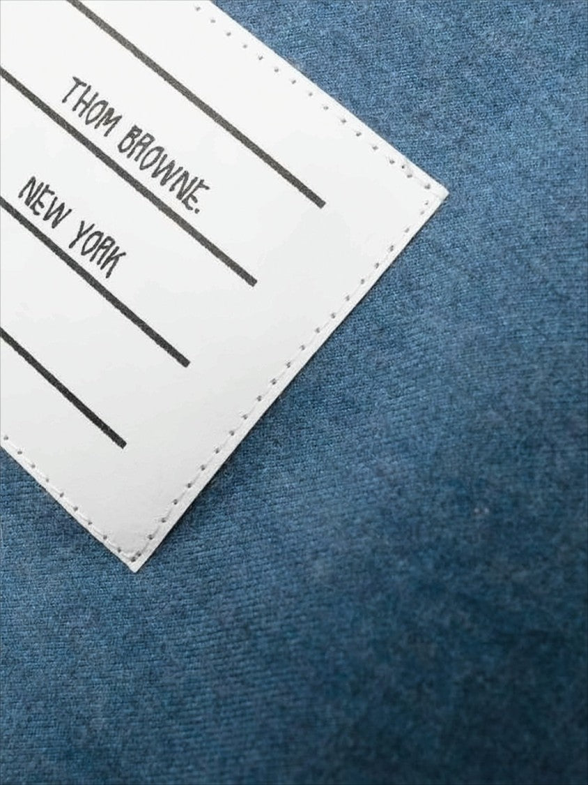 Thom Browne Button-Up Shirt In Textured Blue Cotton