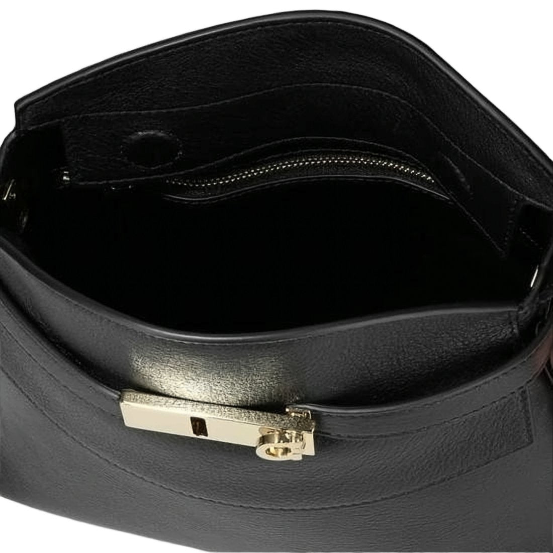 Ferragamo Structured Black Calf Leather Crossbody Bag