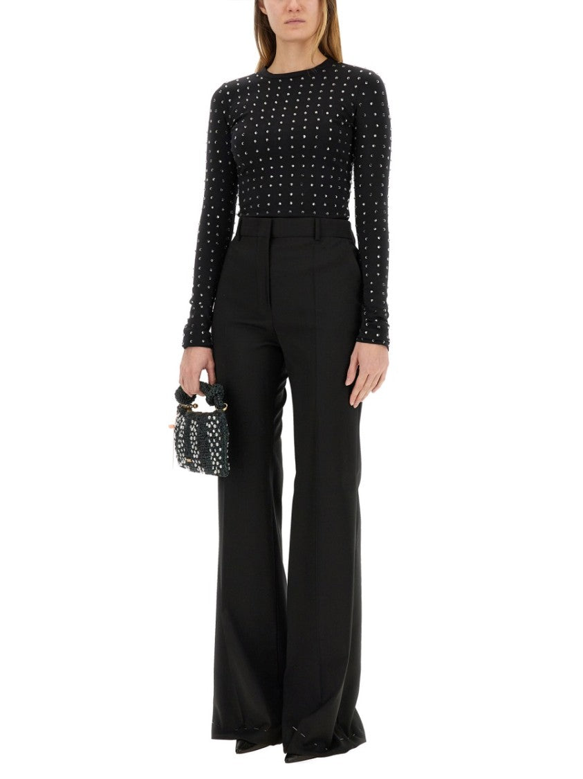 Sportmax Fitted Black Long-Sleeve Top With Crystal Embellishments