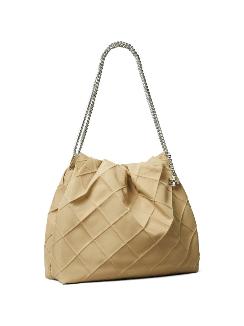 Tory Burch Beige Quilted Chain Strap Charm Bag