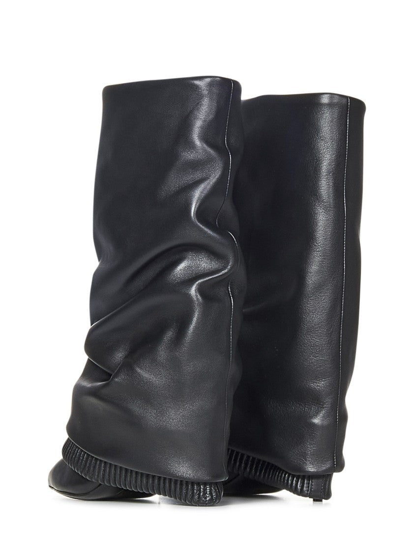Balmain Sculptural Black Lambskin Ankle Boots With Gaiter Effect