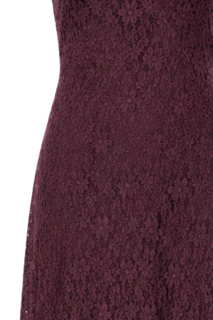 Rotate Wine High Neck Lace Maxi Flared Dress