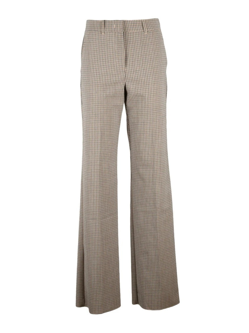 Marella Sport Low Rise Wide-Leg Trousers With Subtle Checkered Pattern
