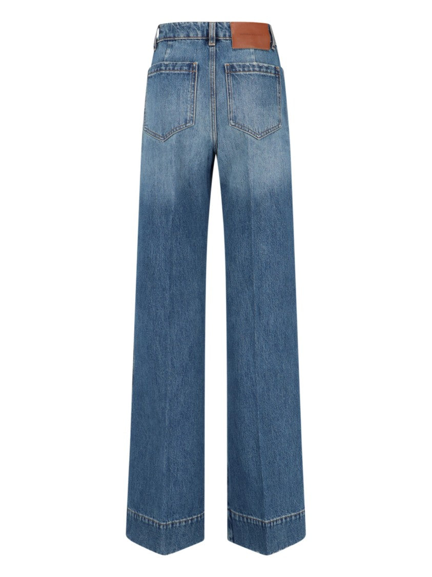 Victoria Beckham High-Waisted Wide-Leg Jeans With Embroidered Logo