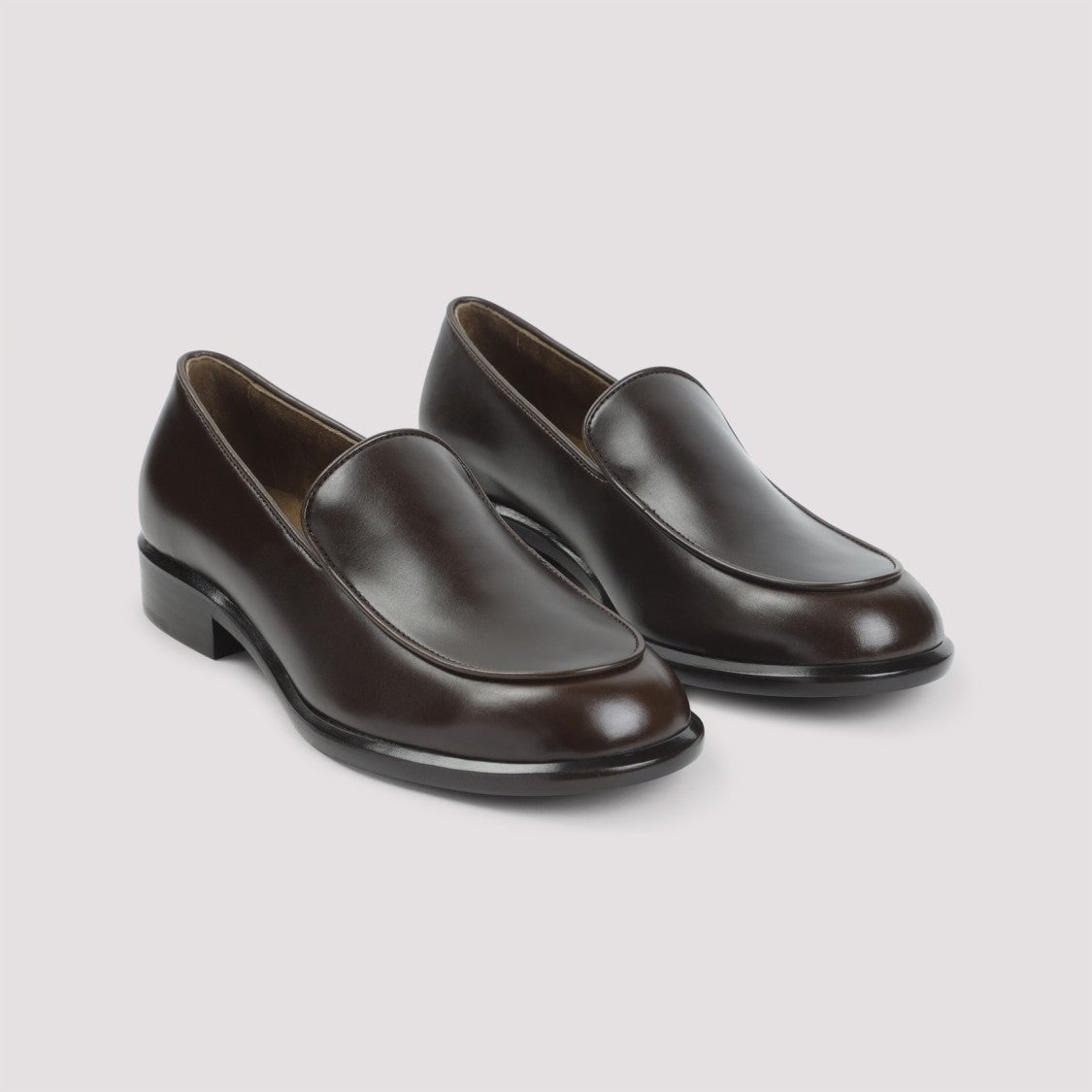 Khaite Polished Leather Loafers With Rounded Toe And Subtle Seam Detail