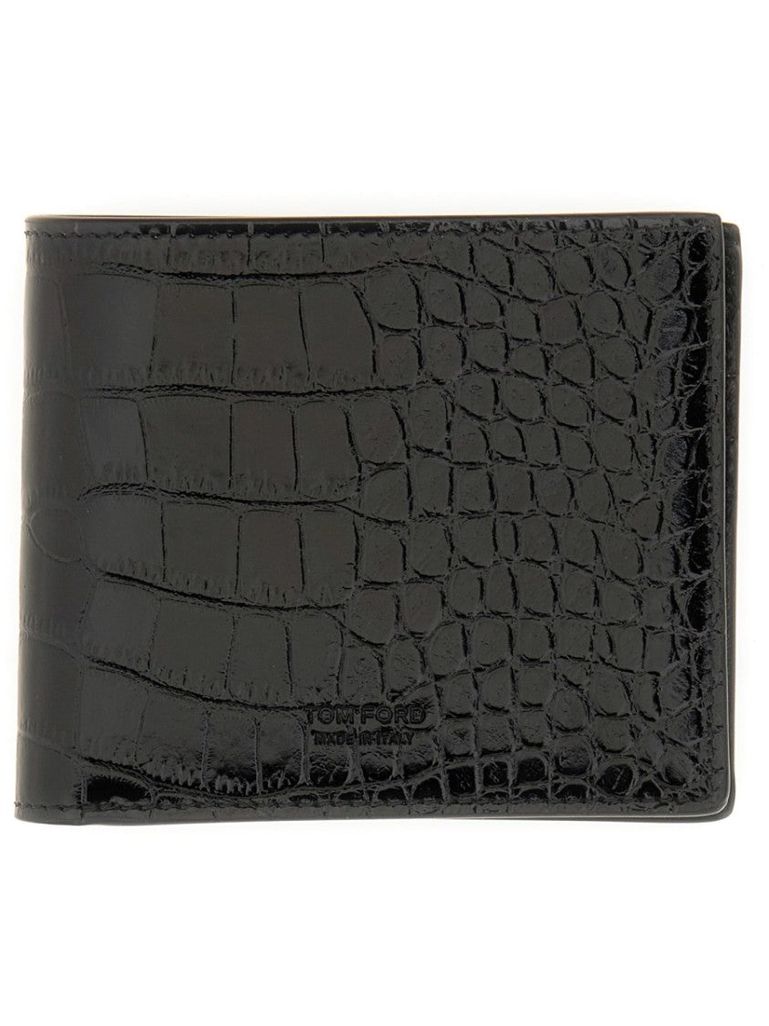 Tom Ford Textured Leather Bifold Wallet With Crocodile Pattern