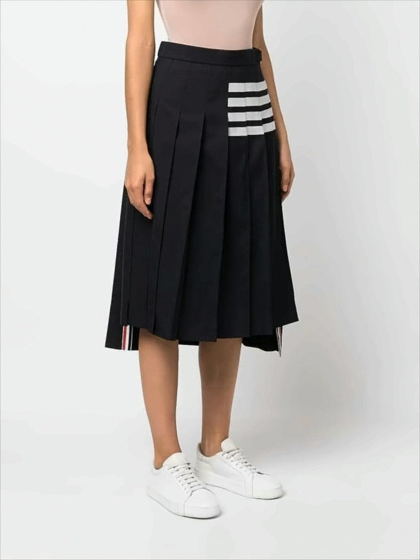 Thom Browne Structured Pleated Midi Skirt With Tricolor Tab Detail