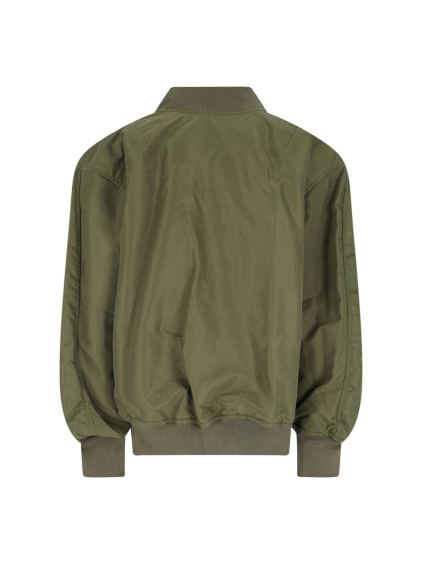 Hed Mayner Green Nylon Zip Jacket With Ribbed Details