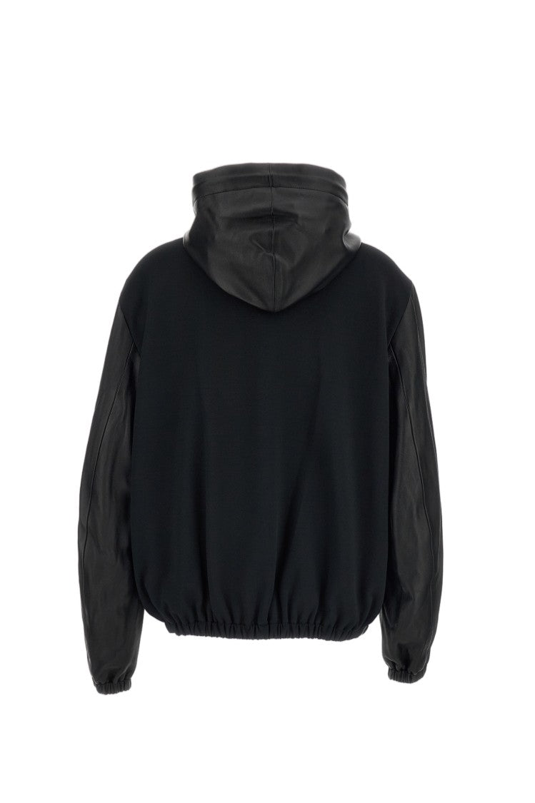 Wales Bonner Black Vista Diagonal Striped Hooded Leather Jacket