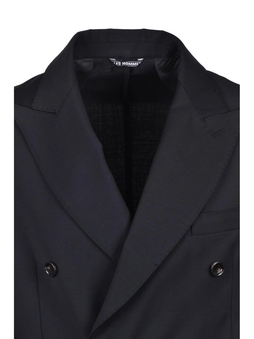 Les Hommes Black Double-Breasted Wool Polyester Elastane Jacket