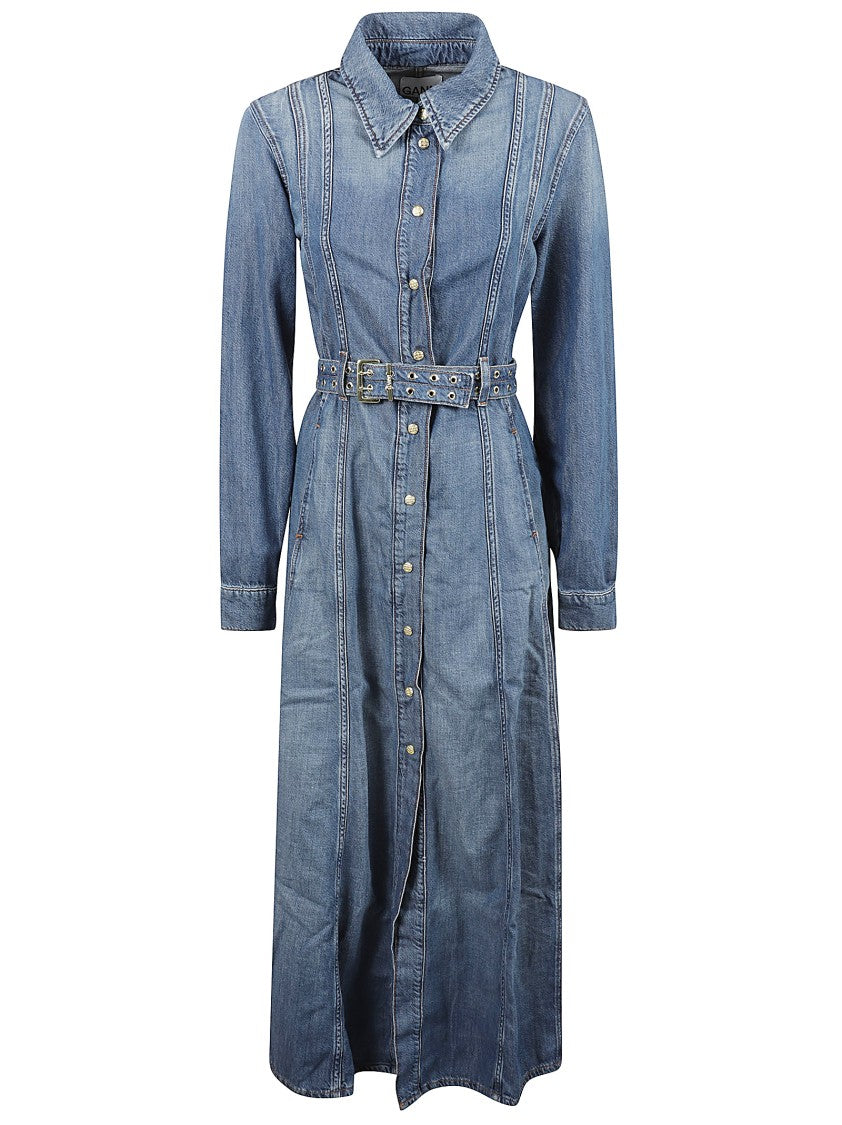 Ganni Denim Maxi Dress With Button-Down Front
