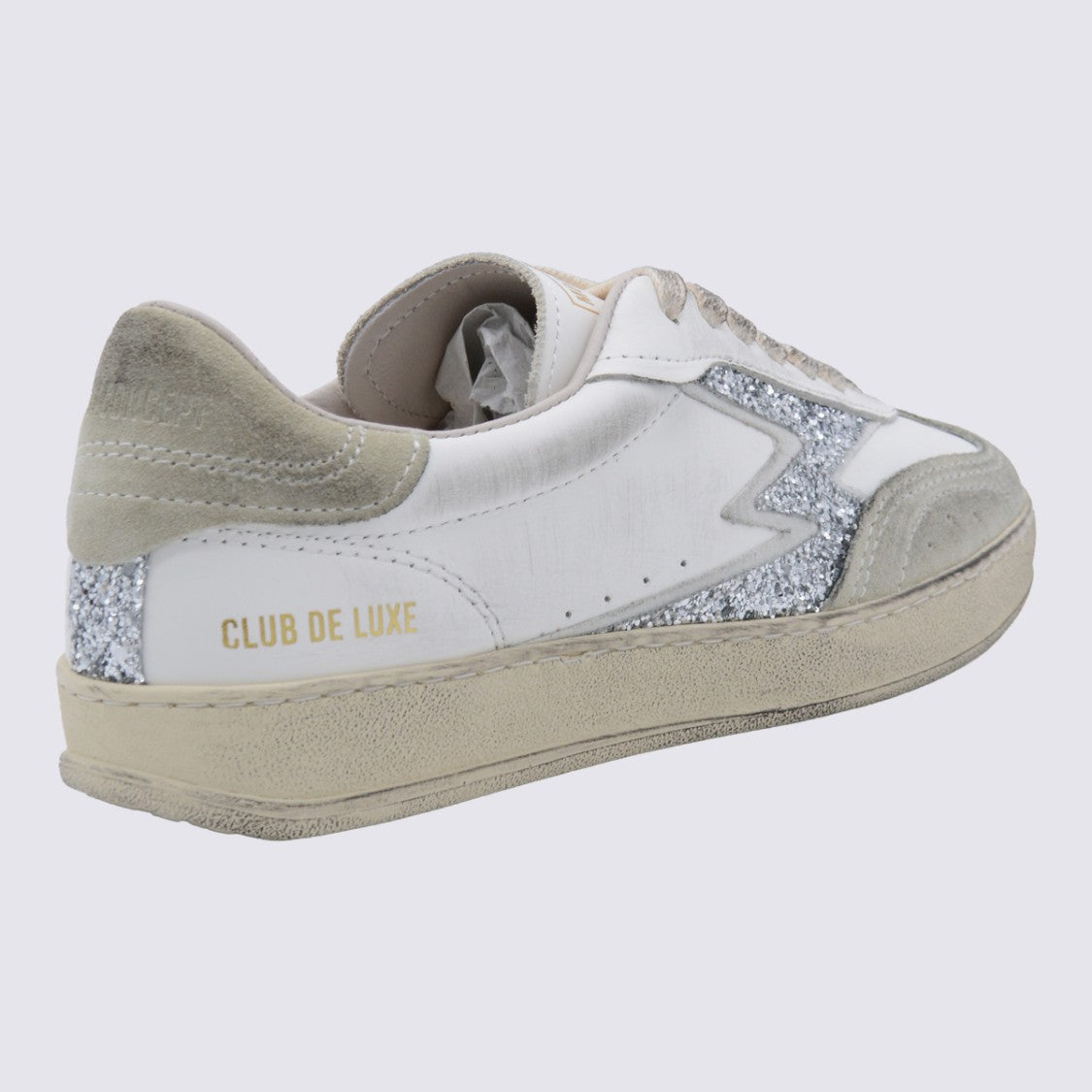 Moaconcept Silver And White Leather Sneakers From Moaconcept Featuring Round Toe, Laces Fastening, Logo Print And Rubber Sole.