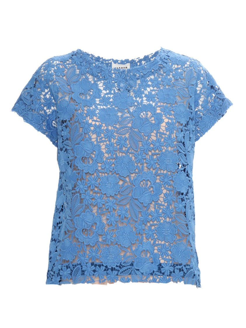 P.A.R.O.S.H. Floral Lace Top With Scalloped Edges