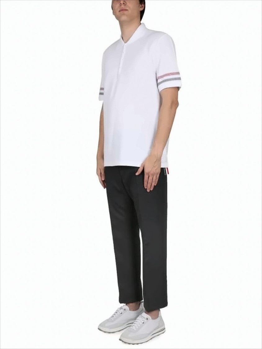 Thom Browne Classic White Polo Shirt With Red And Gray Stripes