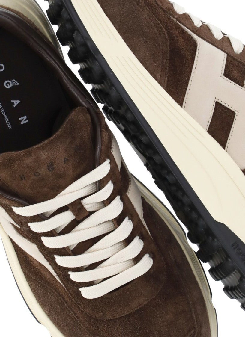 Hogan Brown Imprinted Logo Suede Low-Top Sneakers