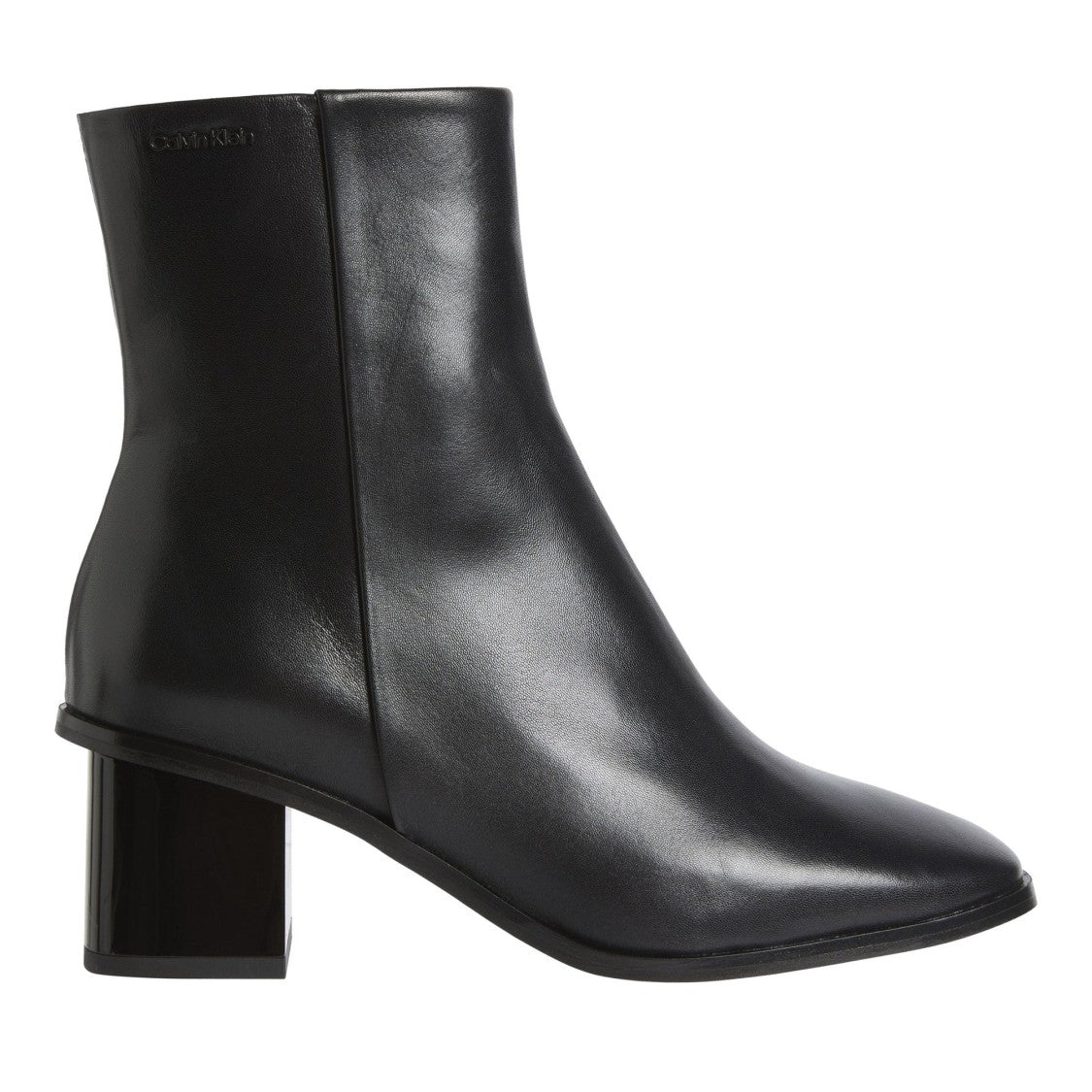 Calvin Klein Black Sleek Polished Block Heel Leather Boots
