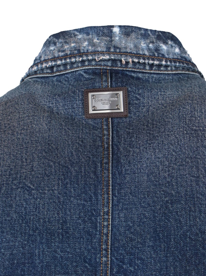 Dolce & Gabbana Distressed Blue Denim Jacket With Button Closure