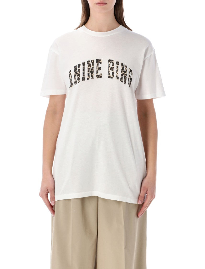 Anine Bing Ivory Relaxed Fit T-Shirt With Subtle Leopard Logo
