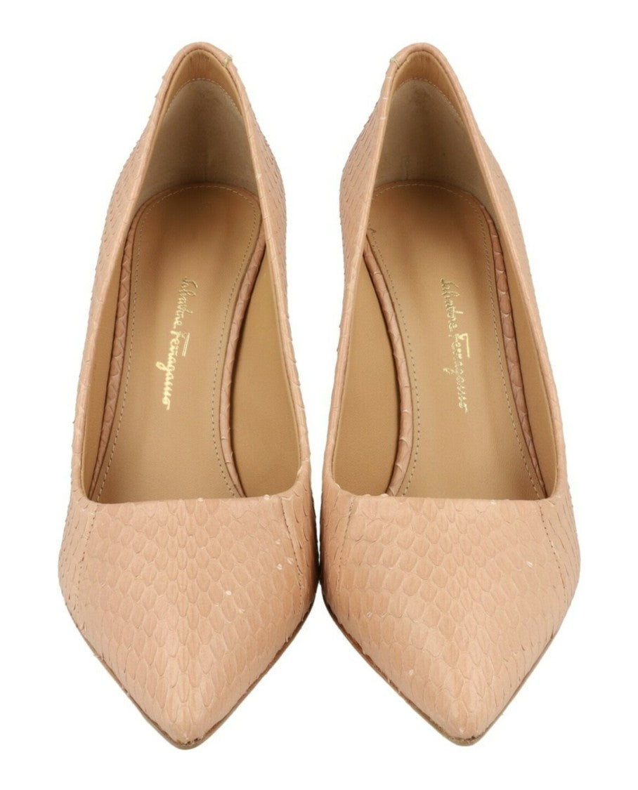 Ferragamo Iiary X5 Snakeskin Pumps With Crystal Embellished Detail