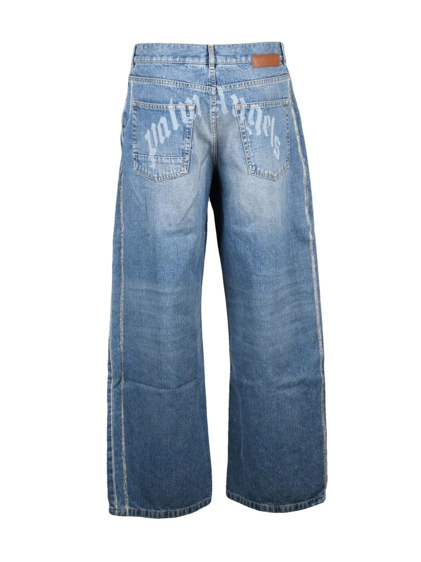 Palm Angels Blue Cotton Curved Jeans