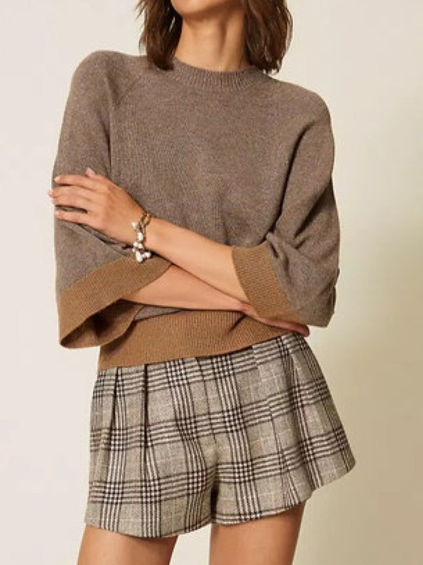 Twin-Set Boxy Knit Top With Contrasting Ribbed Cuffs And Hem
