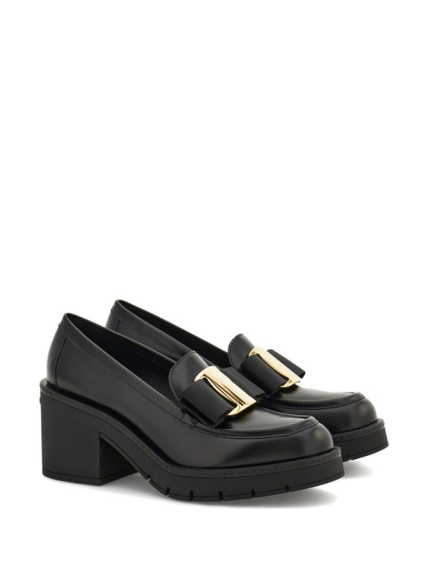 Salvatore Ferragamo Black Leather Shoes With Bow Detail