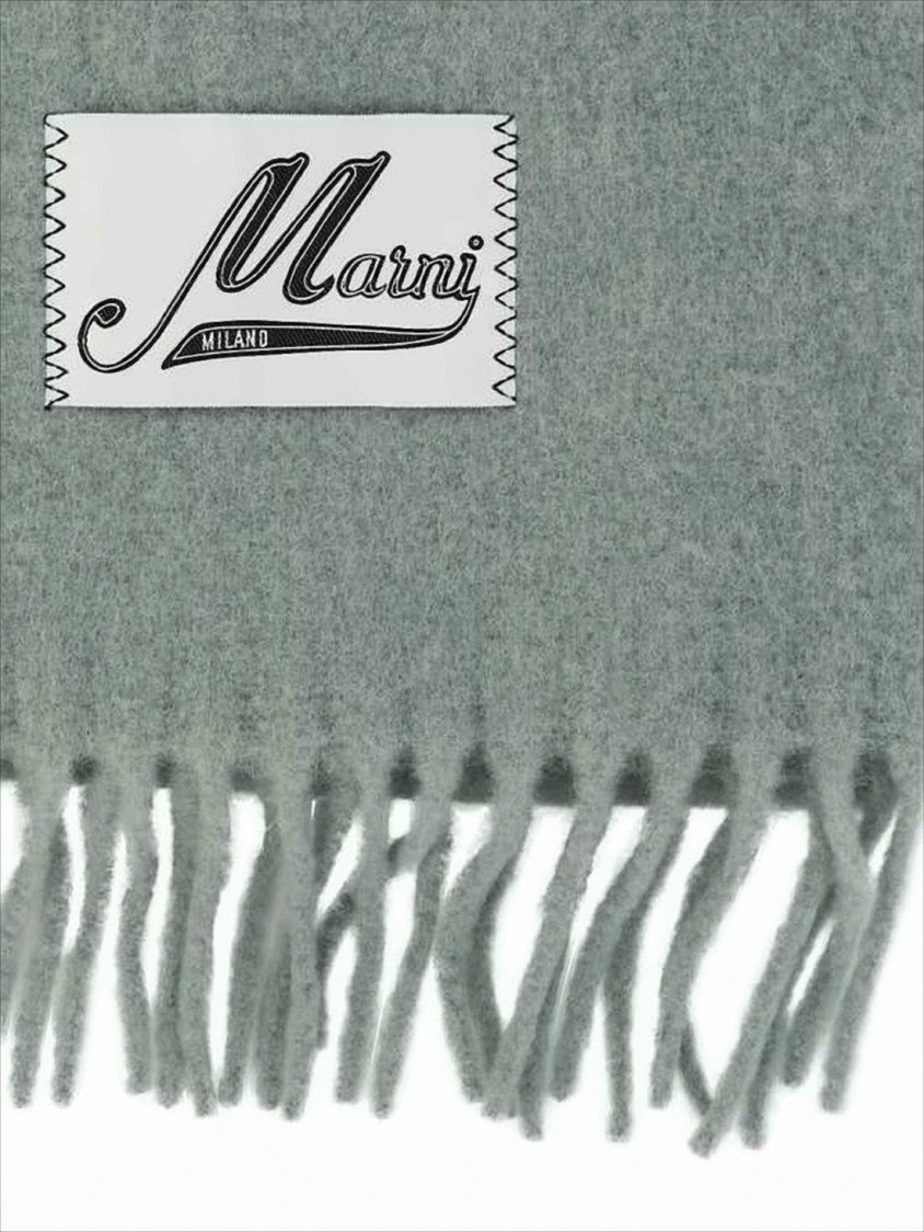 Marni Textured Grey Alpaca-Blend Scarf With Fringed Edges