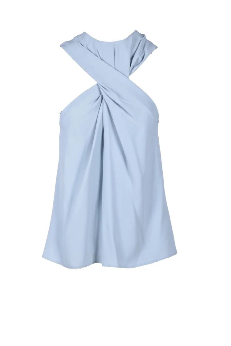 Erika Cavallini Light Grey Twisted Front Acetate-Silk Blend Tank Top