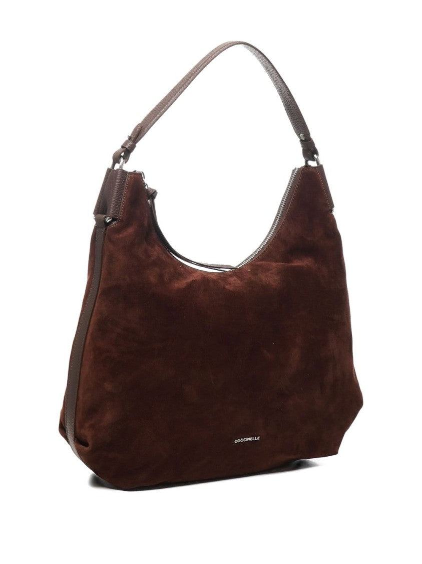 Coccinelle Spacious Brown Suede Handbag With Zip Fastening