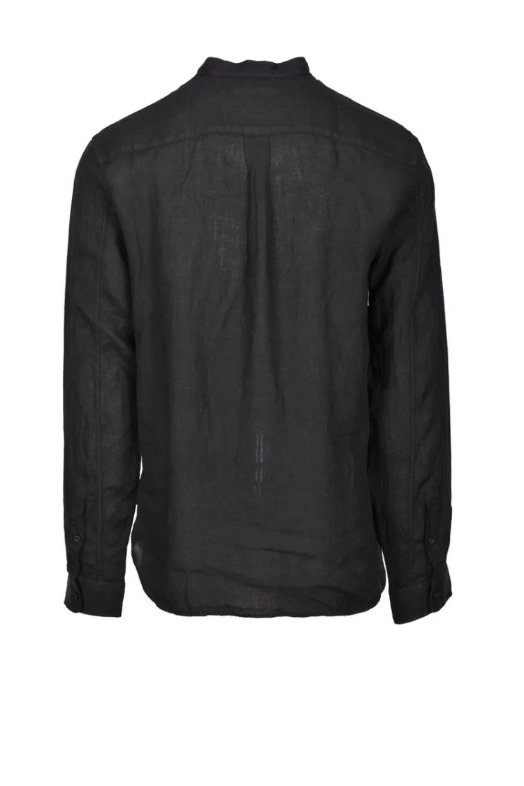 Baturo Black Mandarin Linen Shirt