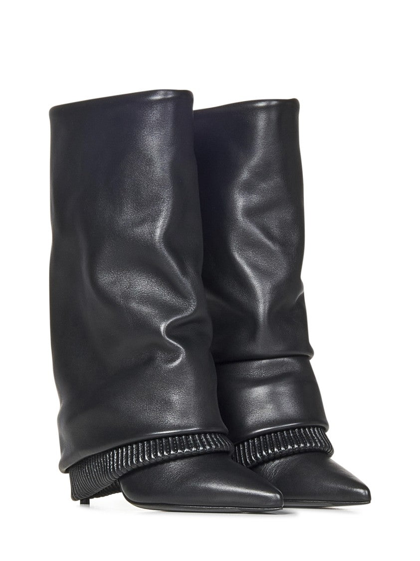 Balmain Sculptural Black Lambskin Ankle Boots With Gaiter Effect