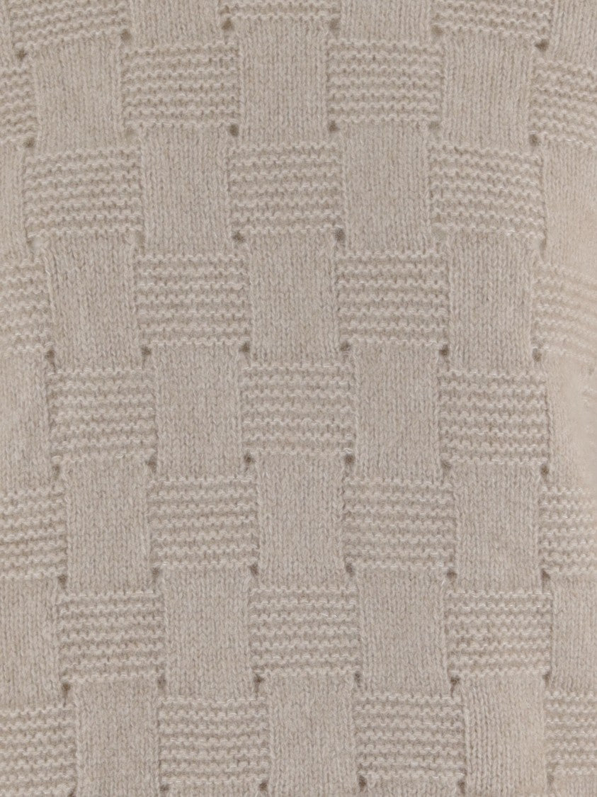 Allude Beige Checkerboard Knit Sweater